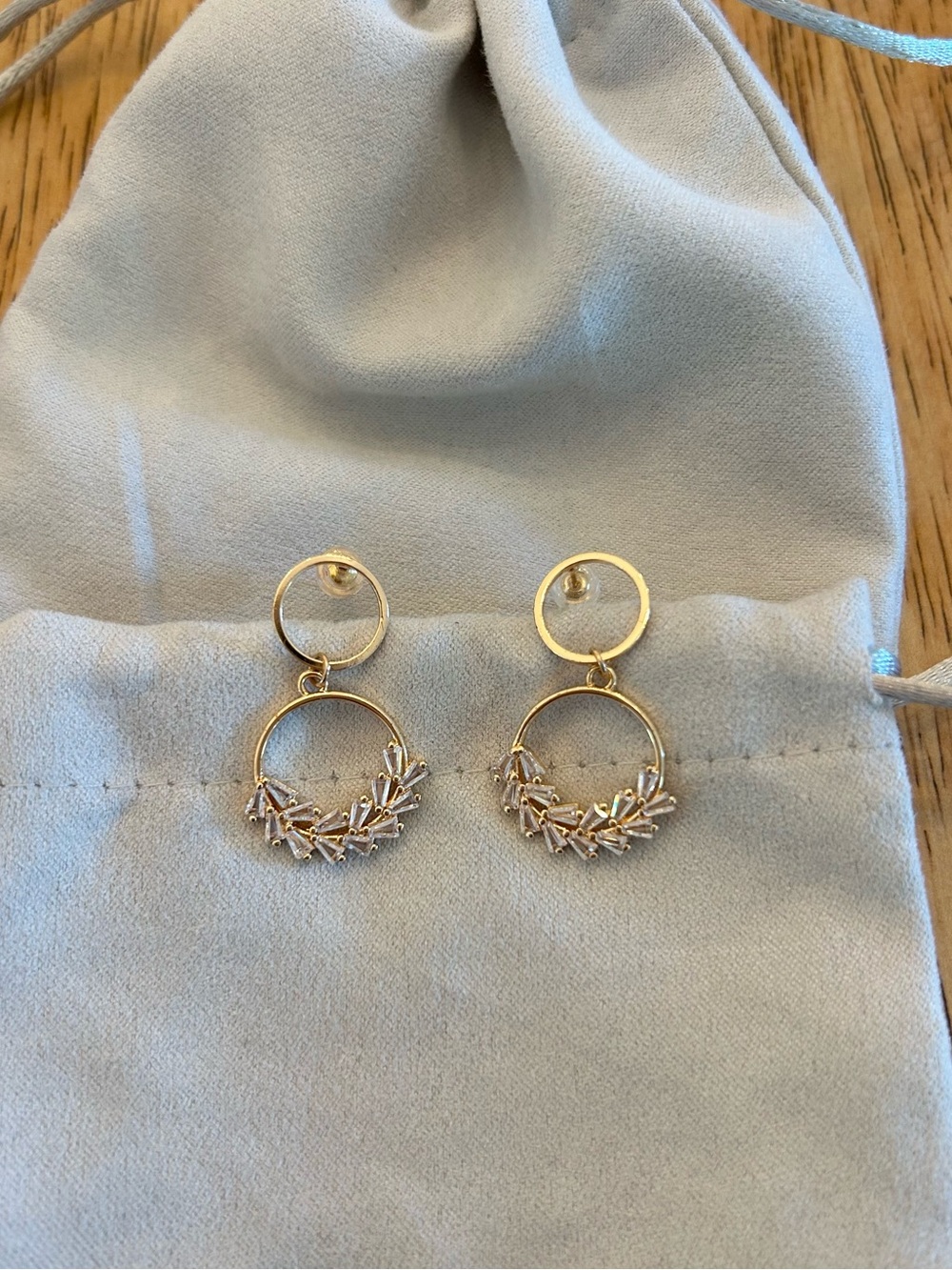 Gold Hoop Drop Earrings with Baguette Accents - Women Jewelry
